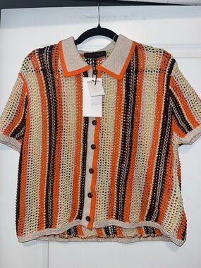 Zara Openwork Crochet Cardigan in Orange, Cream, Brown and Yellow